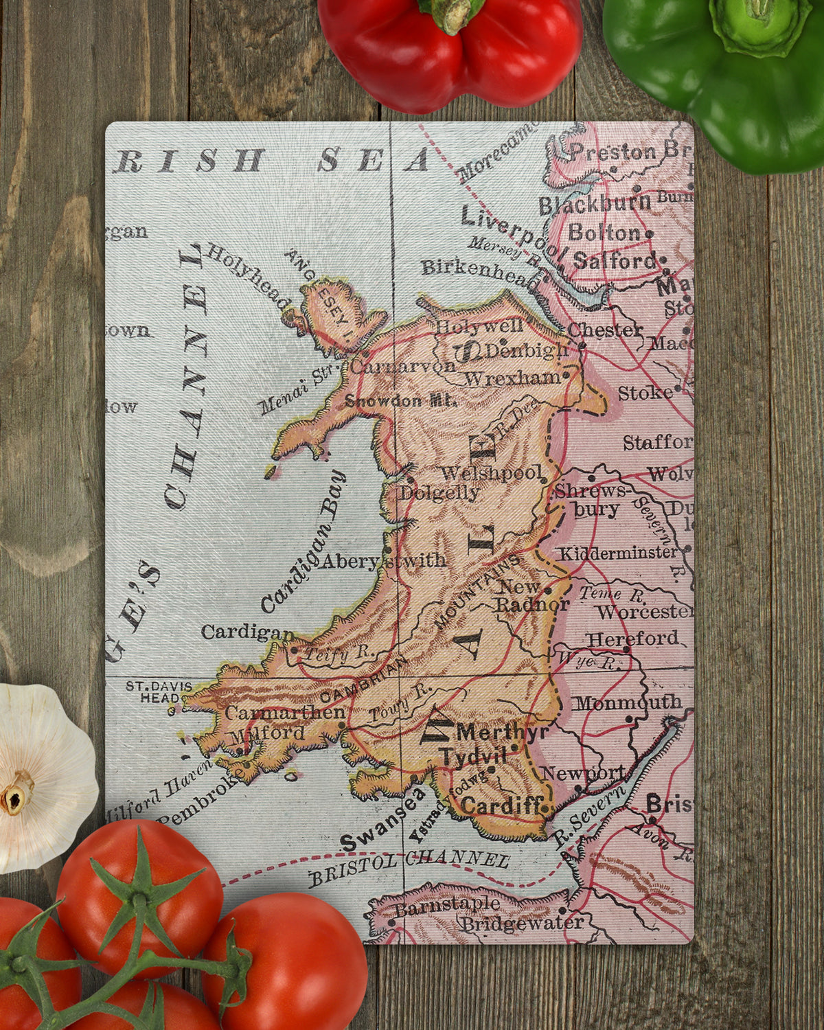 Wales Vintage Map Glass Cutting Board | Travel Gift