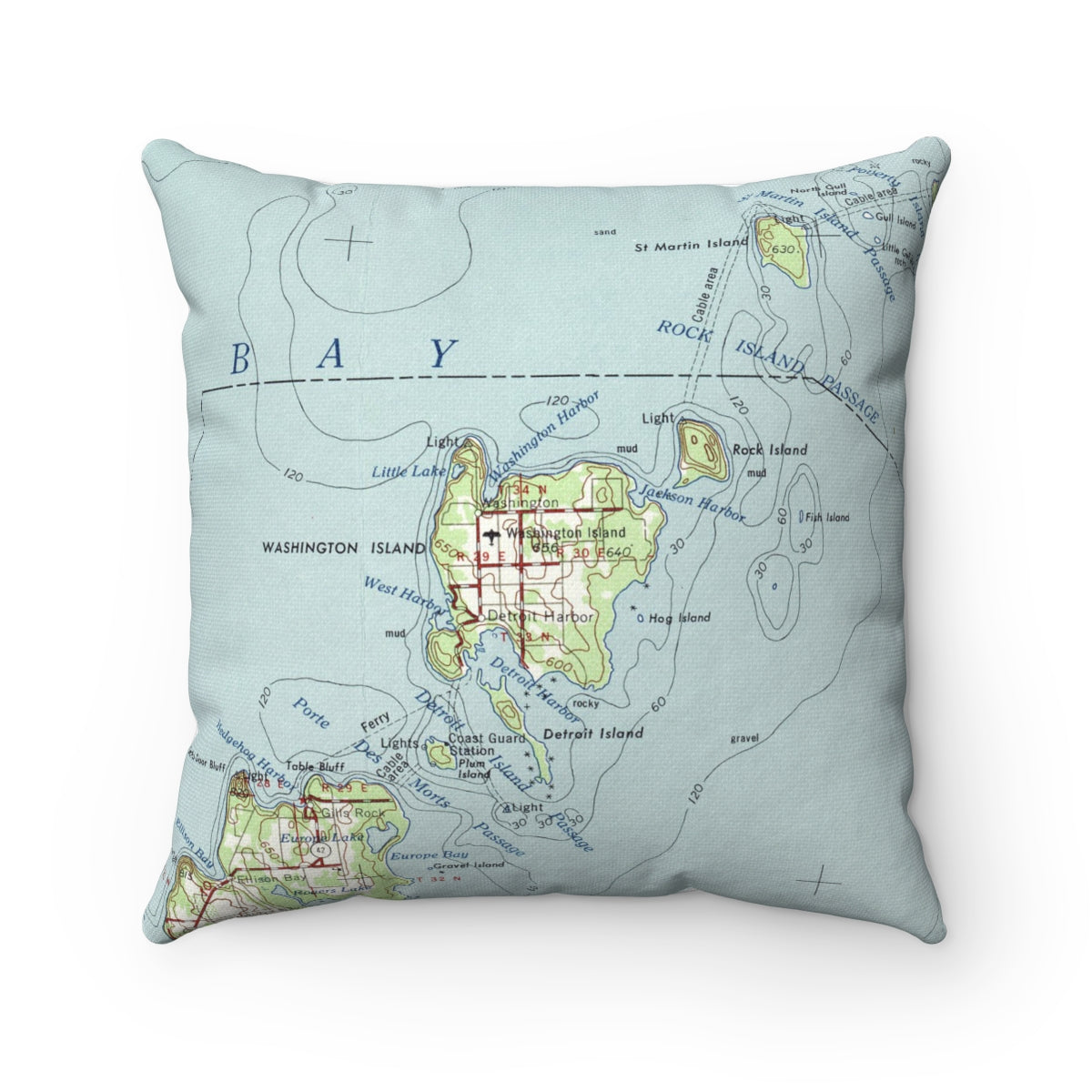 Washington Island Wisconsin vintage map pillow