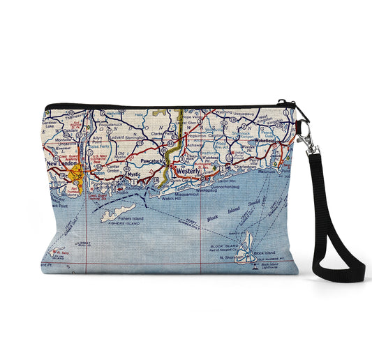 Watch Hill Rhode Island map wristlet travel pouch