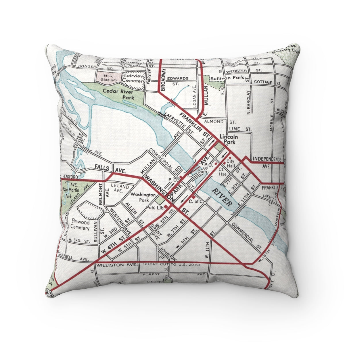 Waterloo Iowa vintage map pillow