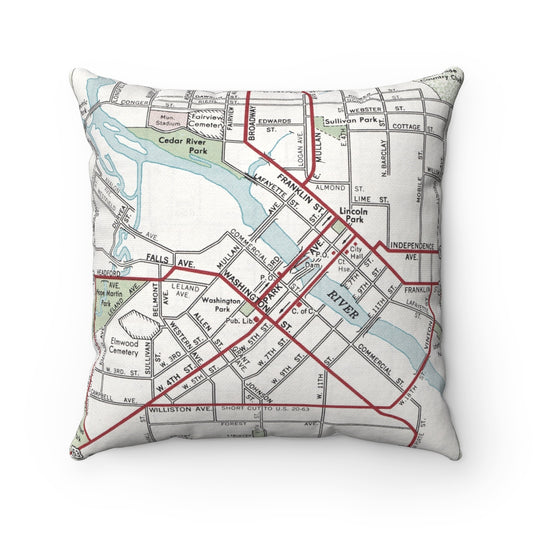 Waterloo Iowa vintage map pillow