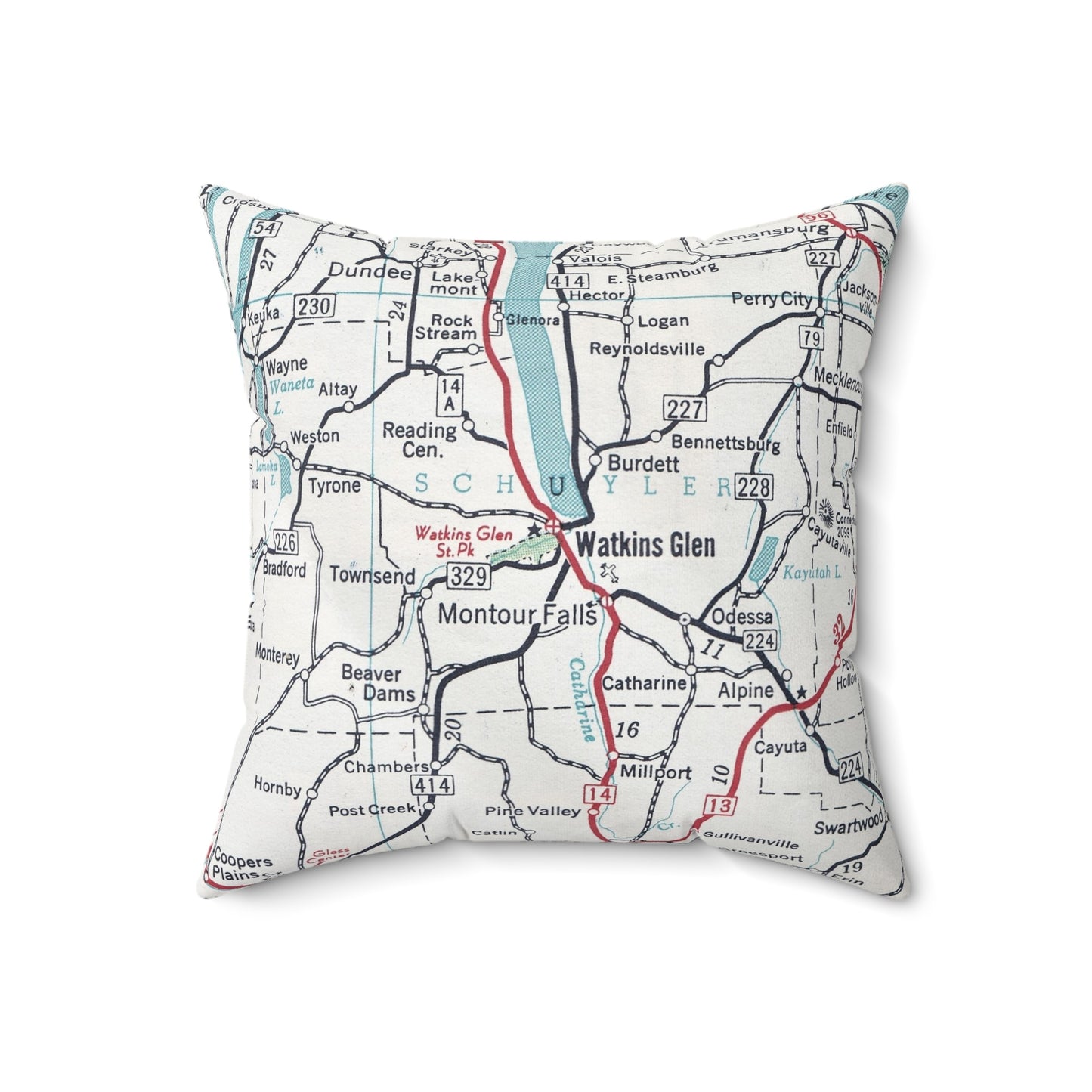 Watkins Glen New York vintage map pillow