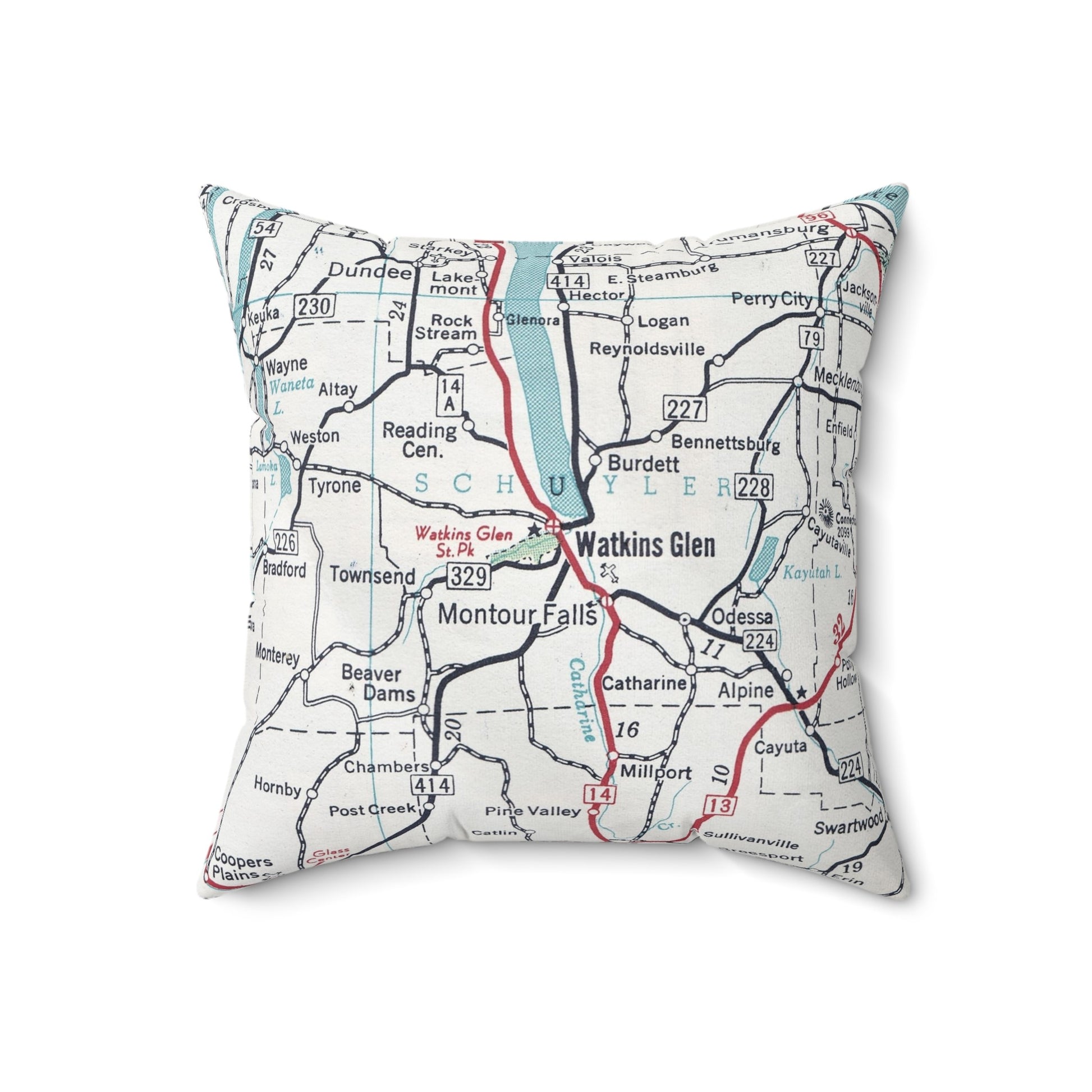 Watkins Glen New York vintage map pillow