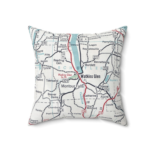 Watkins Glen New York vintage map pillow