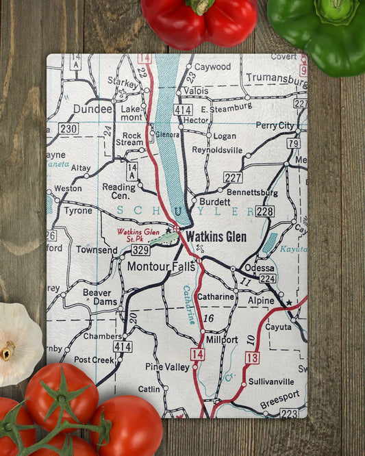 Watkins Glen New York Map Cutting Board | Travel Gift | Kitchen Decor
