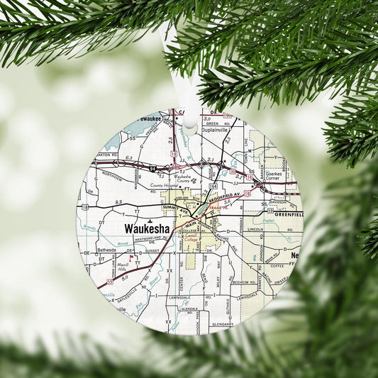 Waukesha Wisconsin Vintage Map Ornament