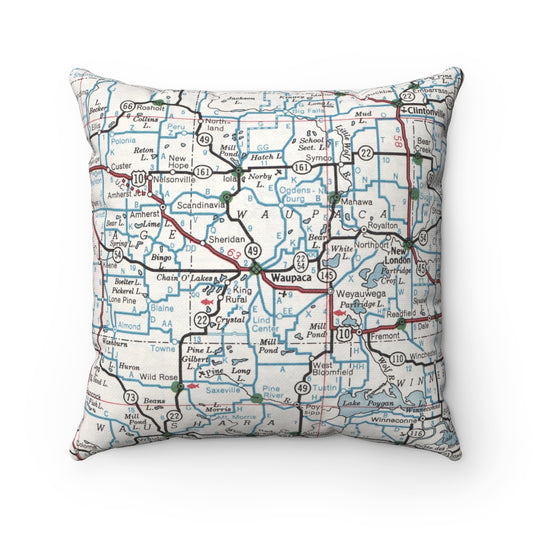 Waupaca Wisconsin vintage map pillow