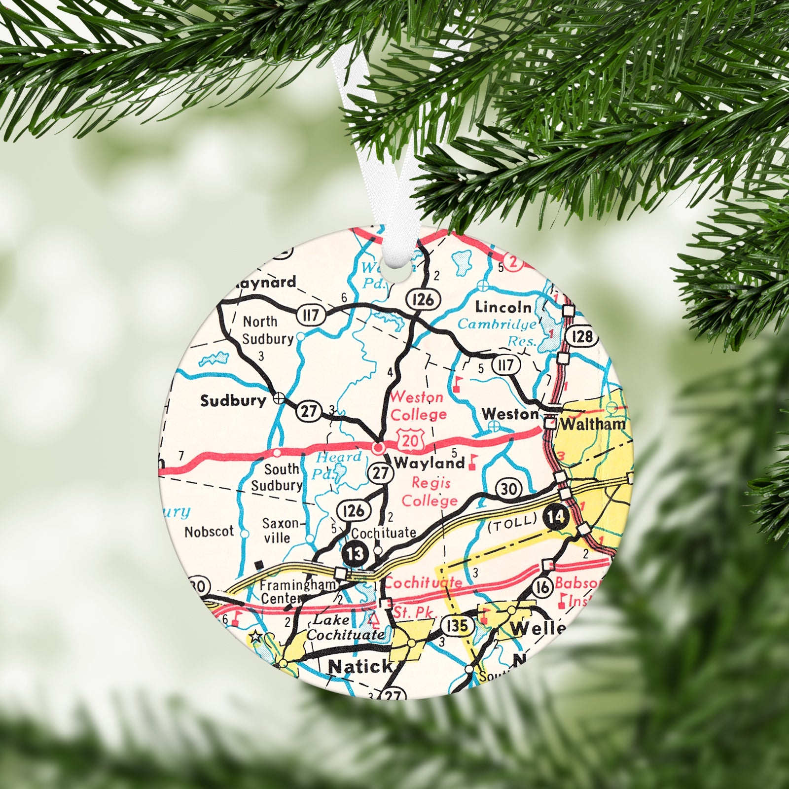 Wayland Massachusetts Vintage Map Ornament