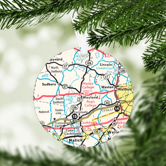 Wayland Massachusetts Vintage Map Ornament