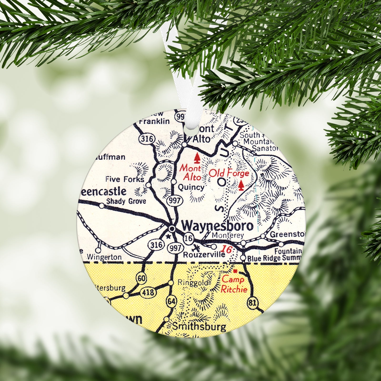 Waynesboro Pennsylvania Vintage Map Ornament