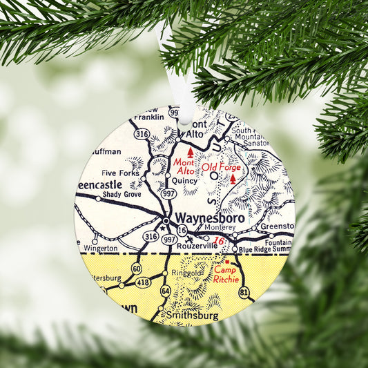 Waynesboro Pennsylvania Vintage Map Ornament