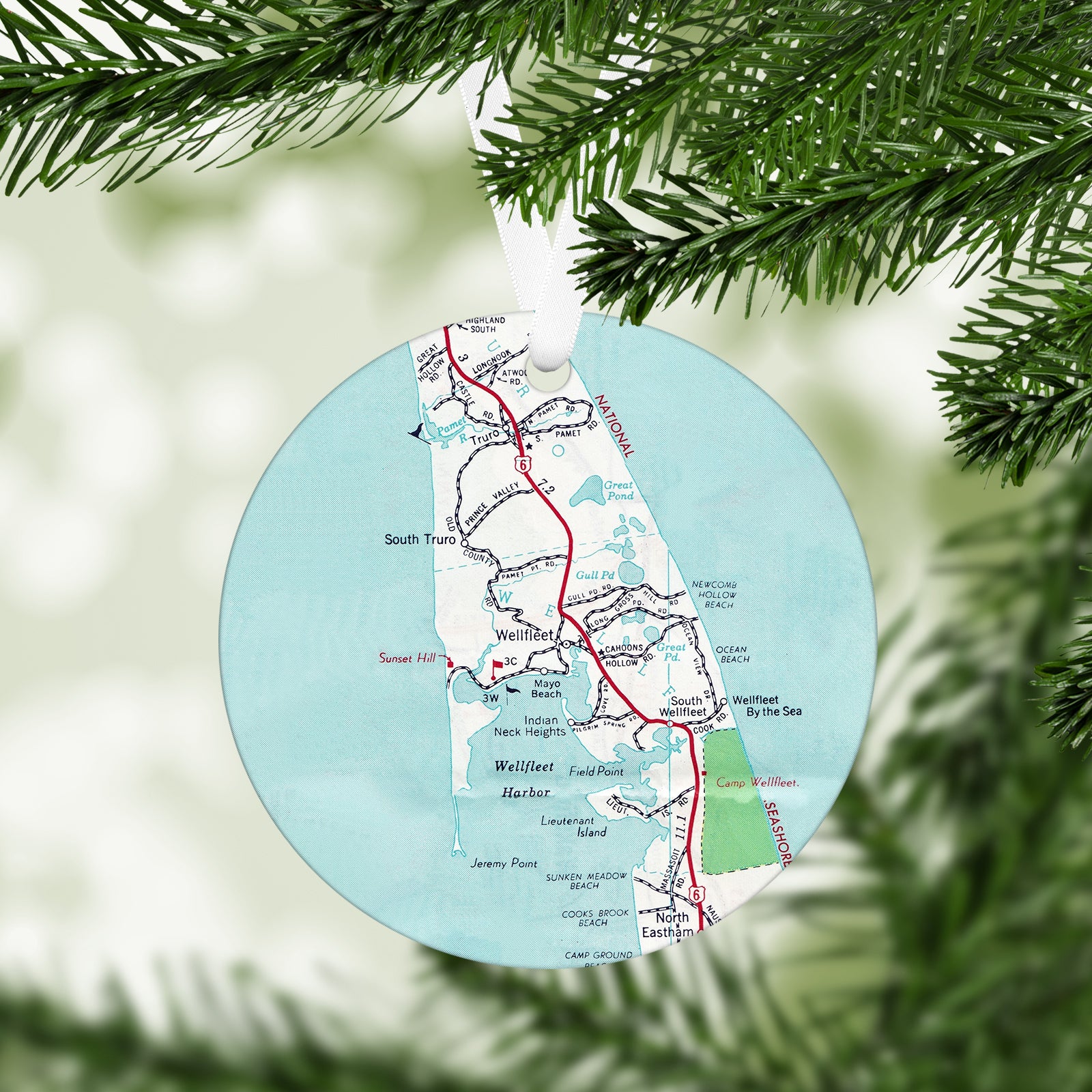 Wellfleet Massachusetts Vintage Map Ornament