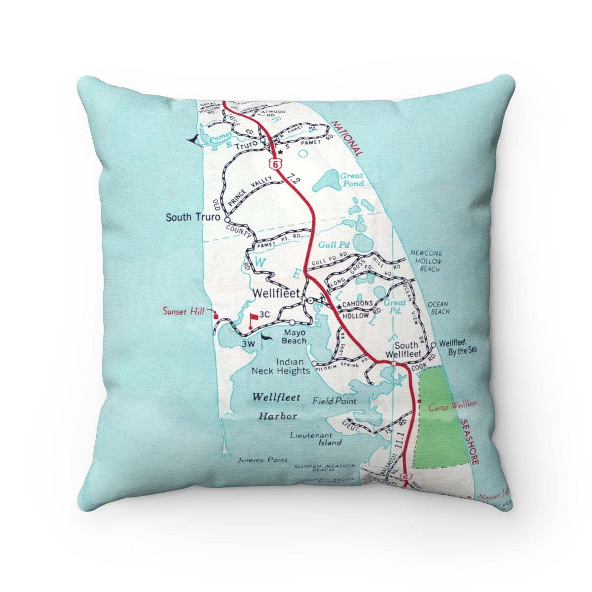 Wellfleet Massachusetts vintage map pillow