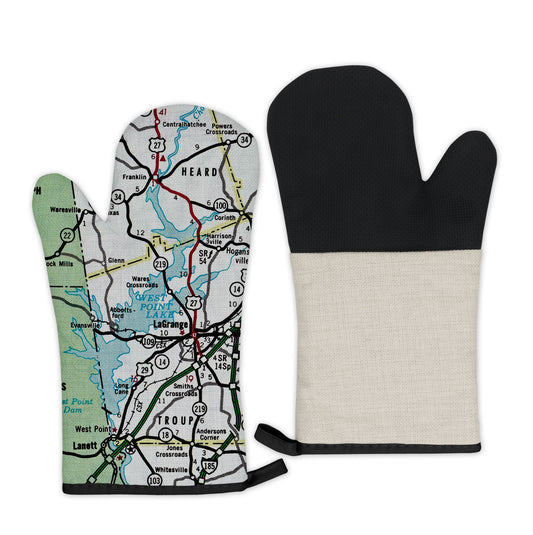 West Point Lake, LaGrange, Georgia vintage map oven mitt
