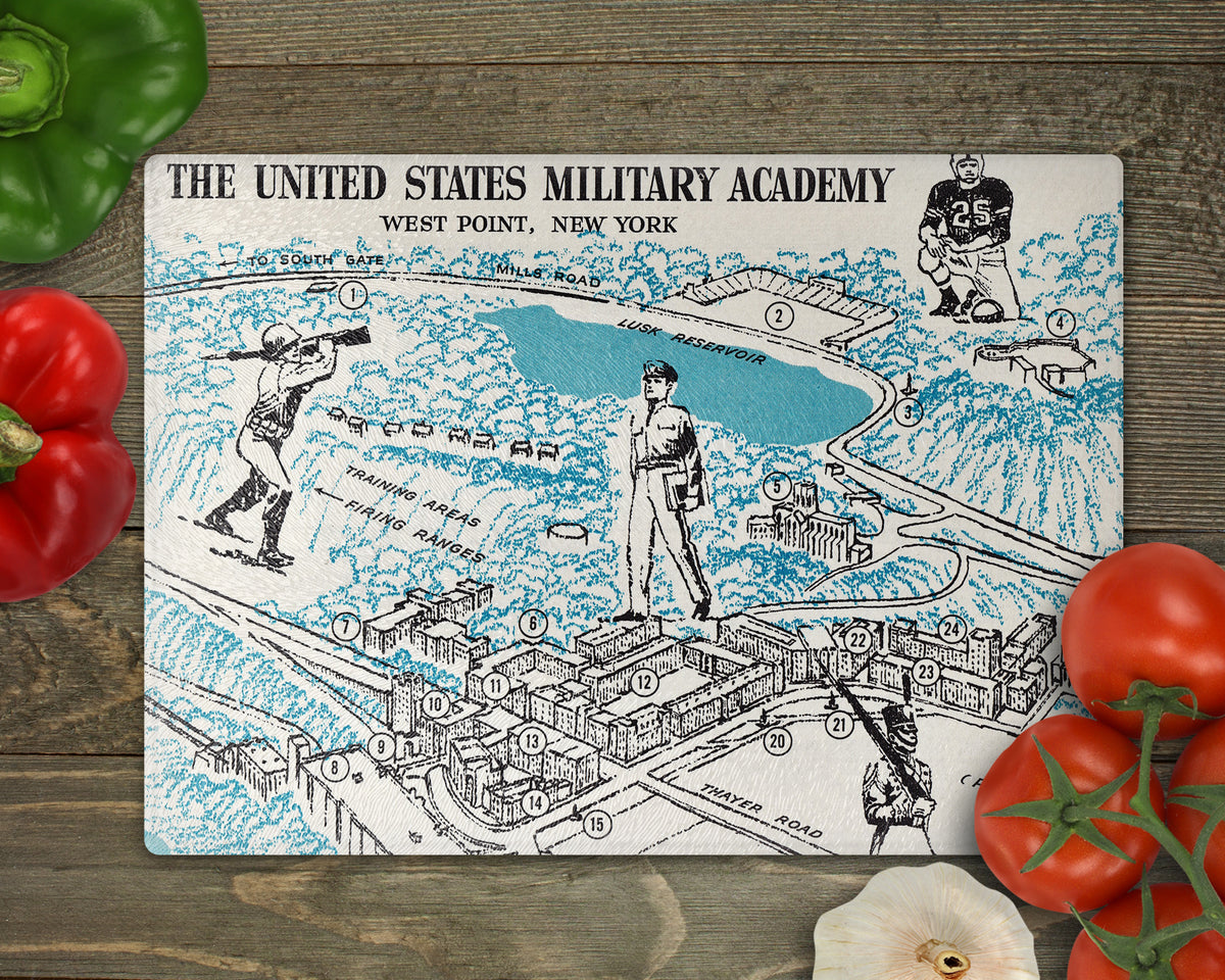 West Point New York Vintage Map Glass Cutting Board