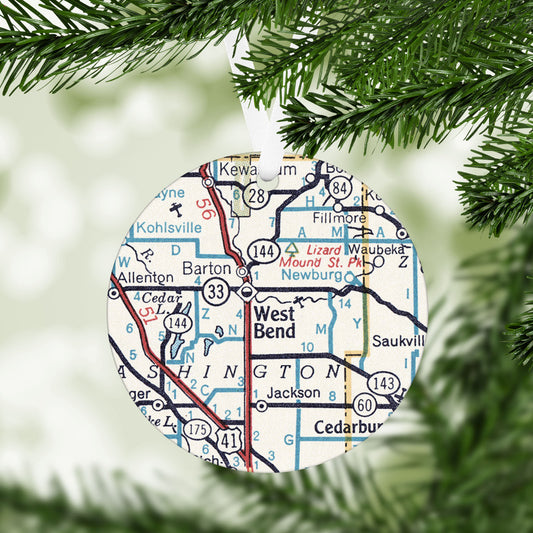 West Bend Wisconsin Vintage Map Ornament