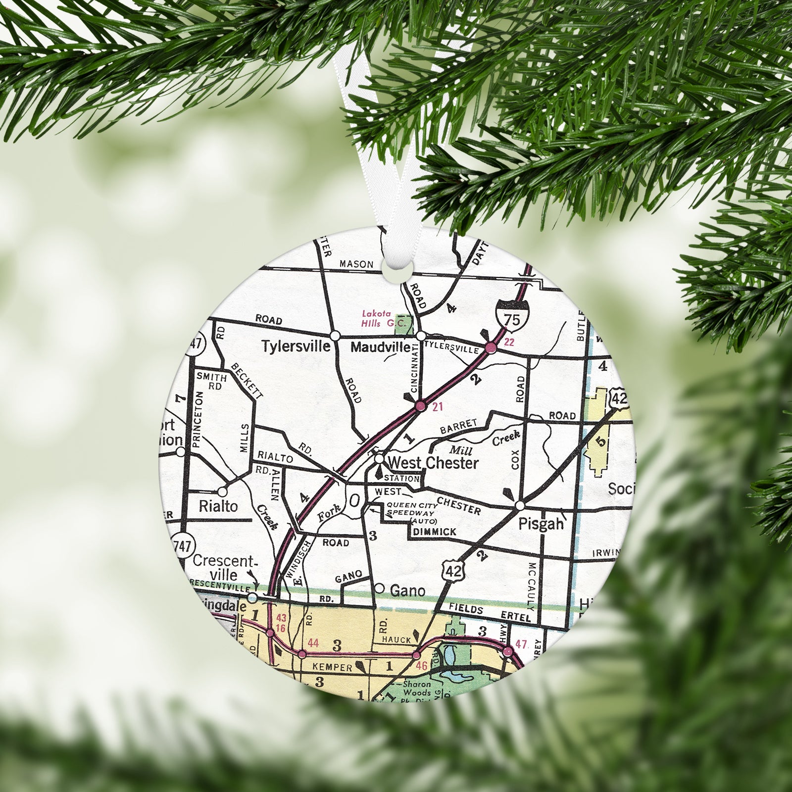 West Chester Ohio Vintage Map Ornament