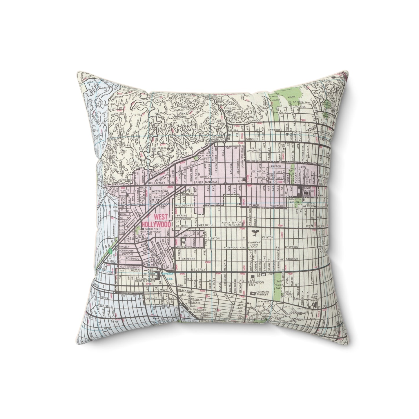 West Hollywood California vintage map pillow