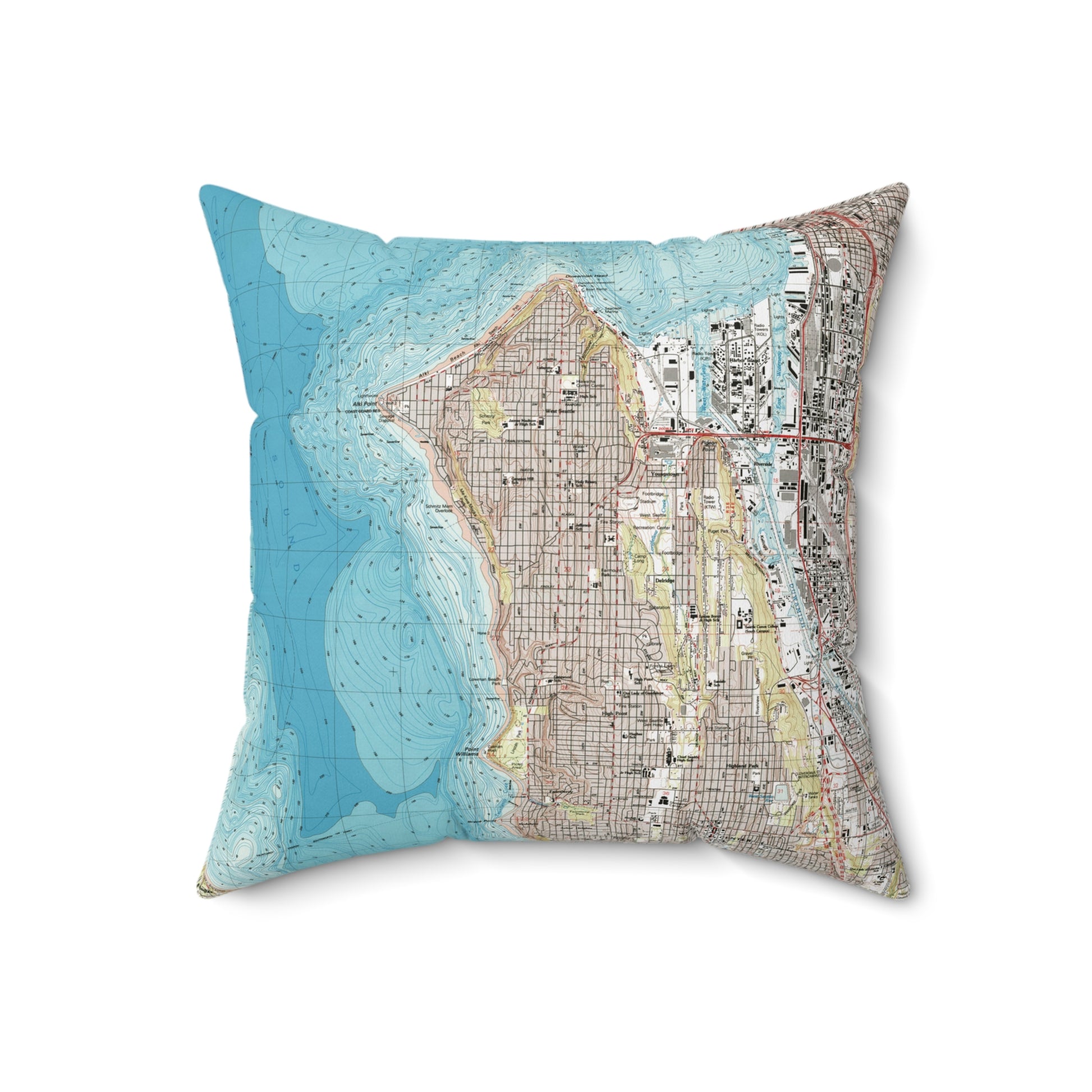 West Seattle Washington vintage map pillow