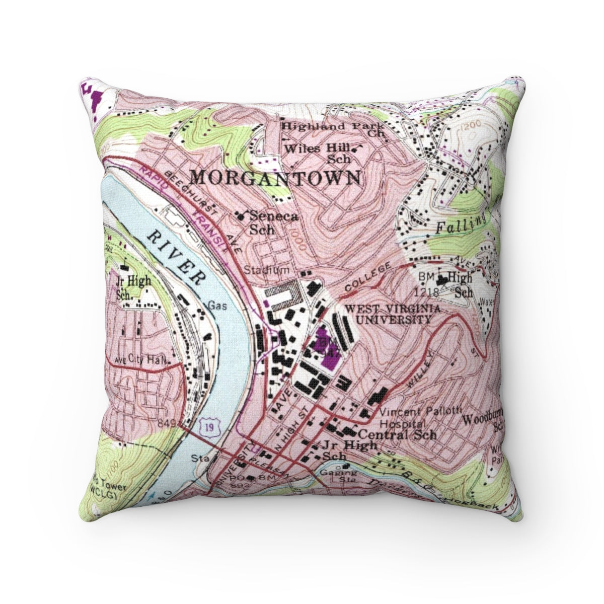 West Virginia University vintage map pillow