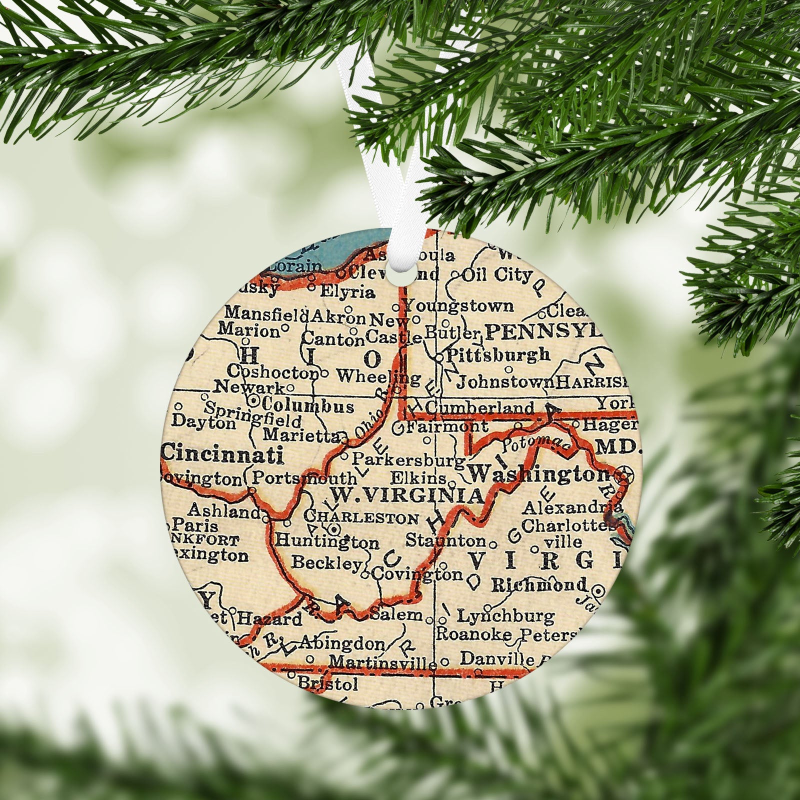 West Virginia Vintage Map Ornament