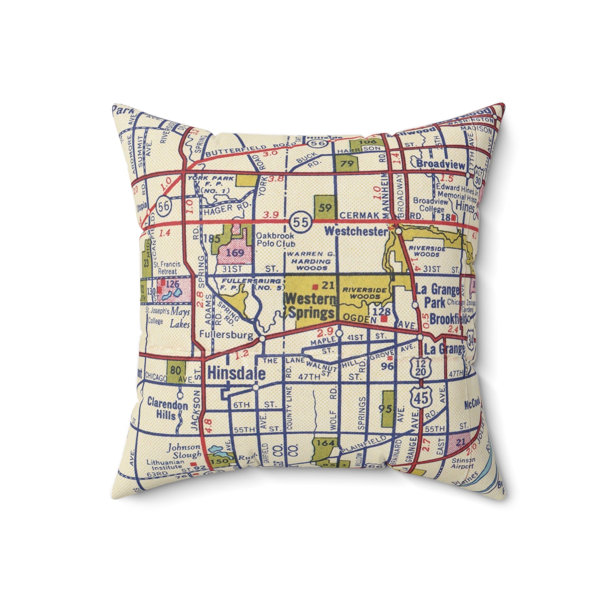 Western Springs Illinois vintage map pillow