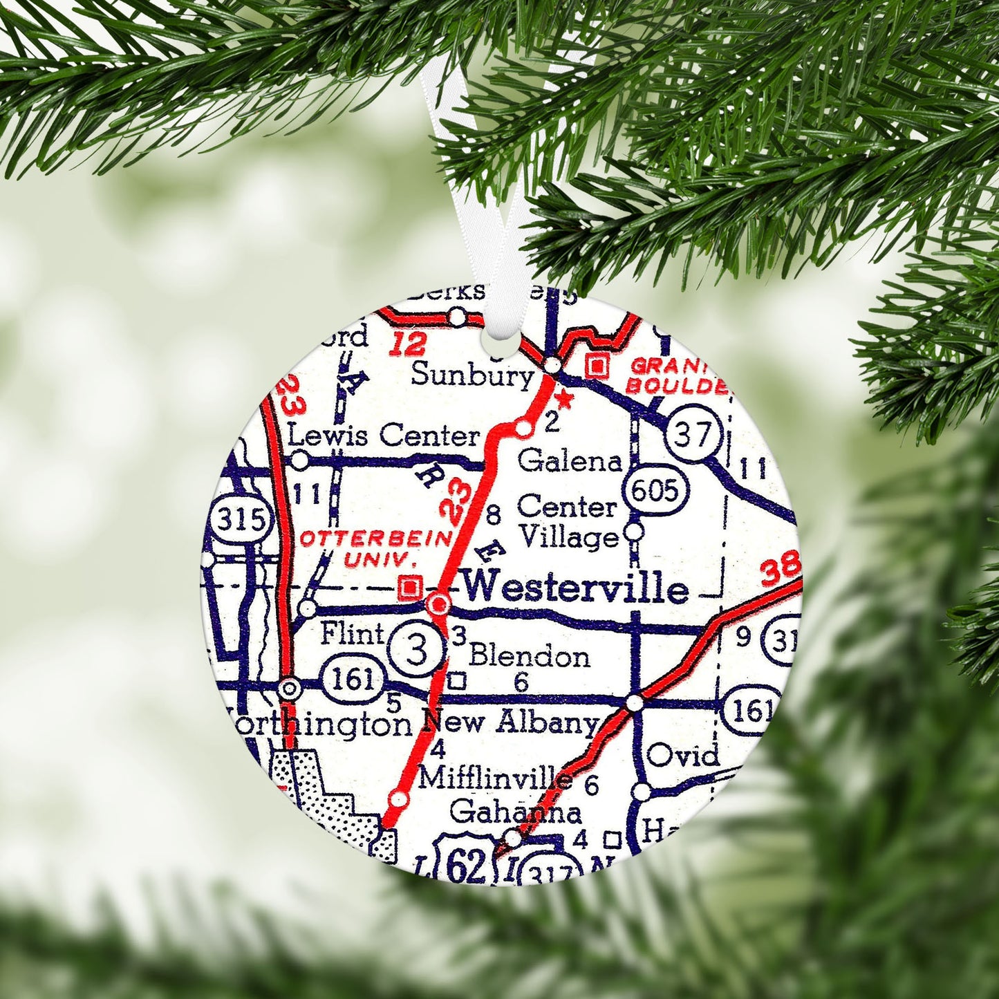 Westerville Ohio Vintage Map Ornament