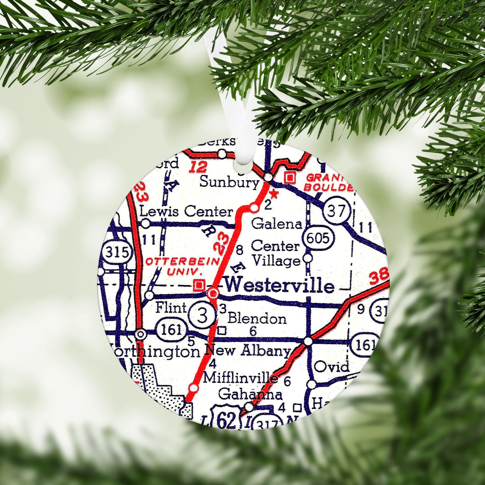 Westerville Ohio Vintage Map Ornament