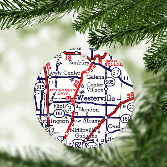 Westerville Ohio Vintage Map Ornament