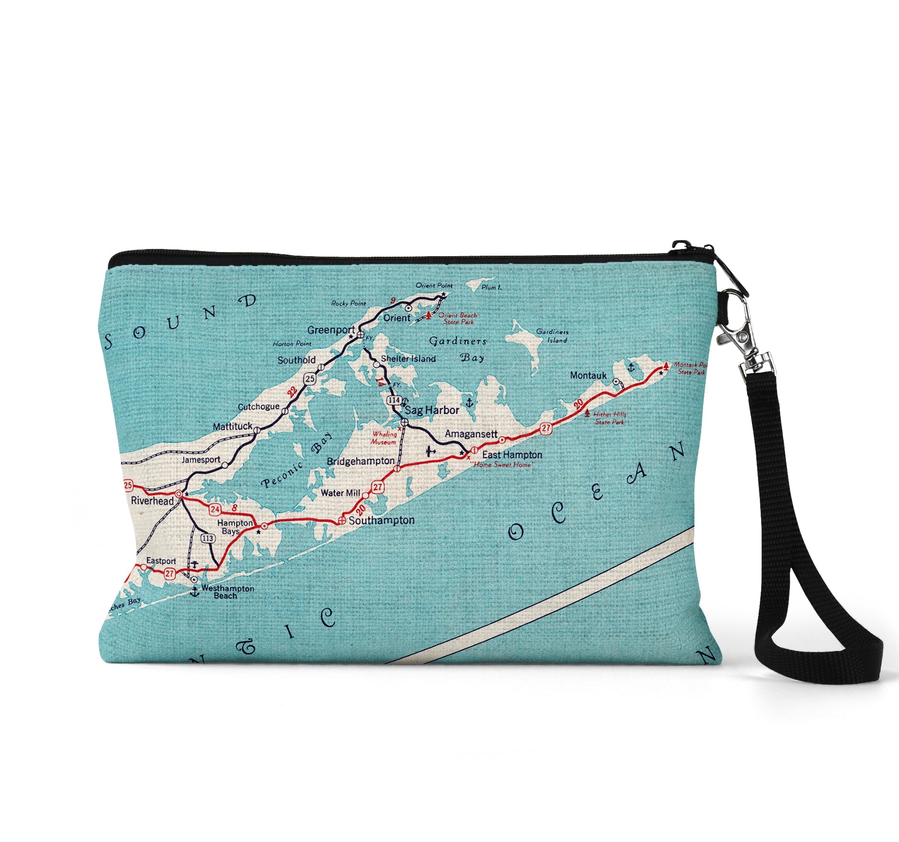 Westhampton Beach New York map wristlet travel pouch