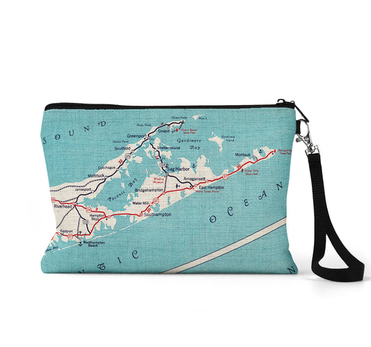 Westhampton Beach New York map wristlet travel pouch