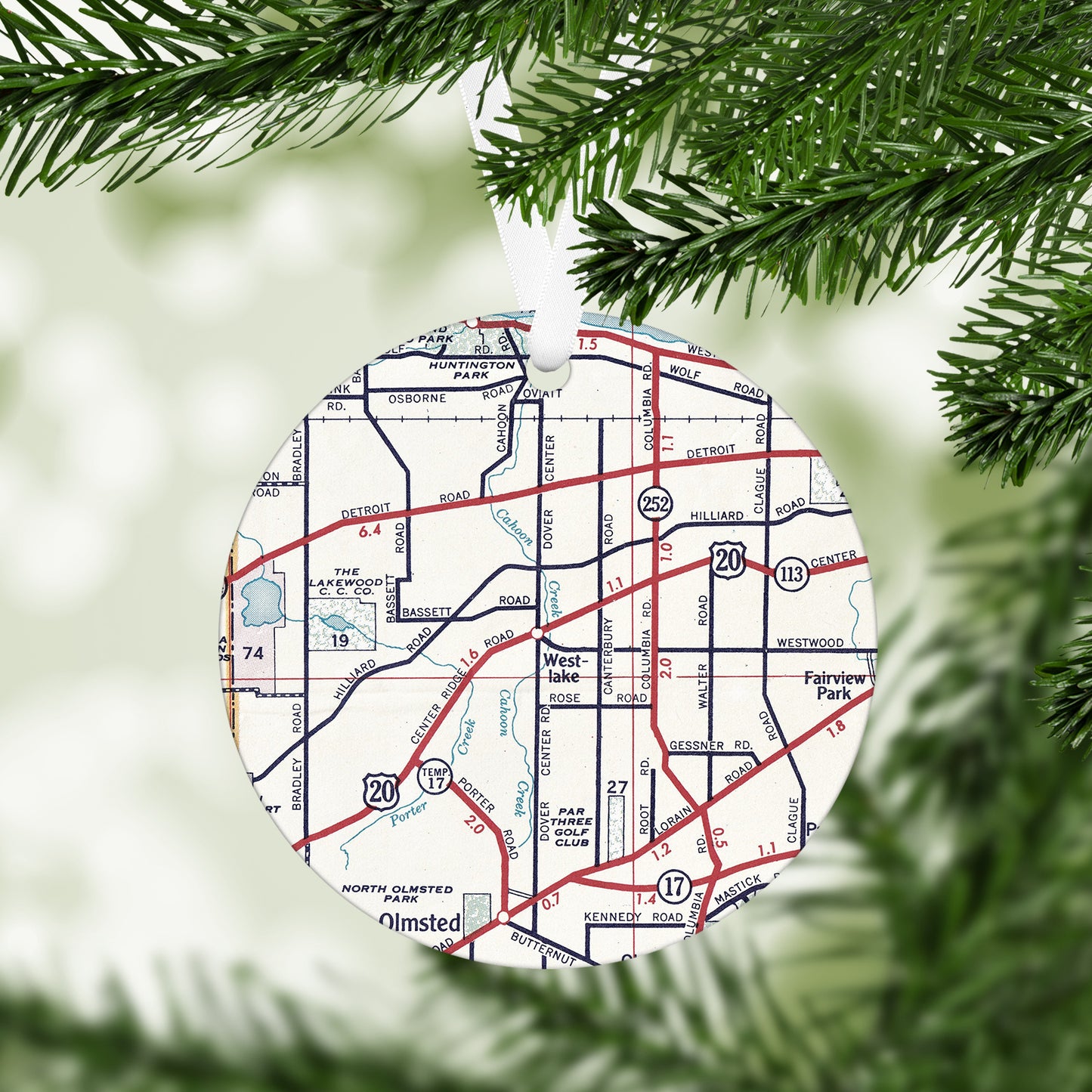Westlake Ohio Vintage Map Ornament