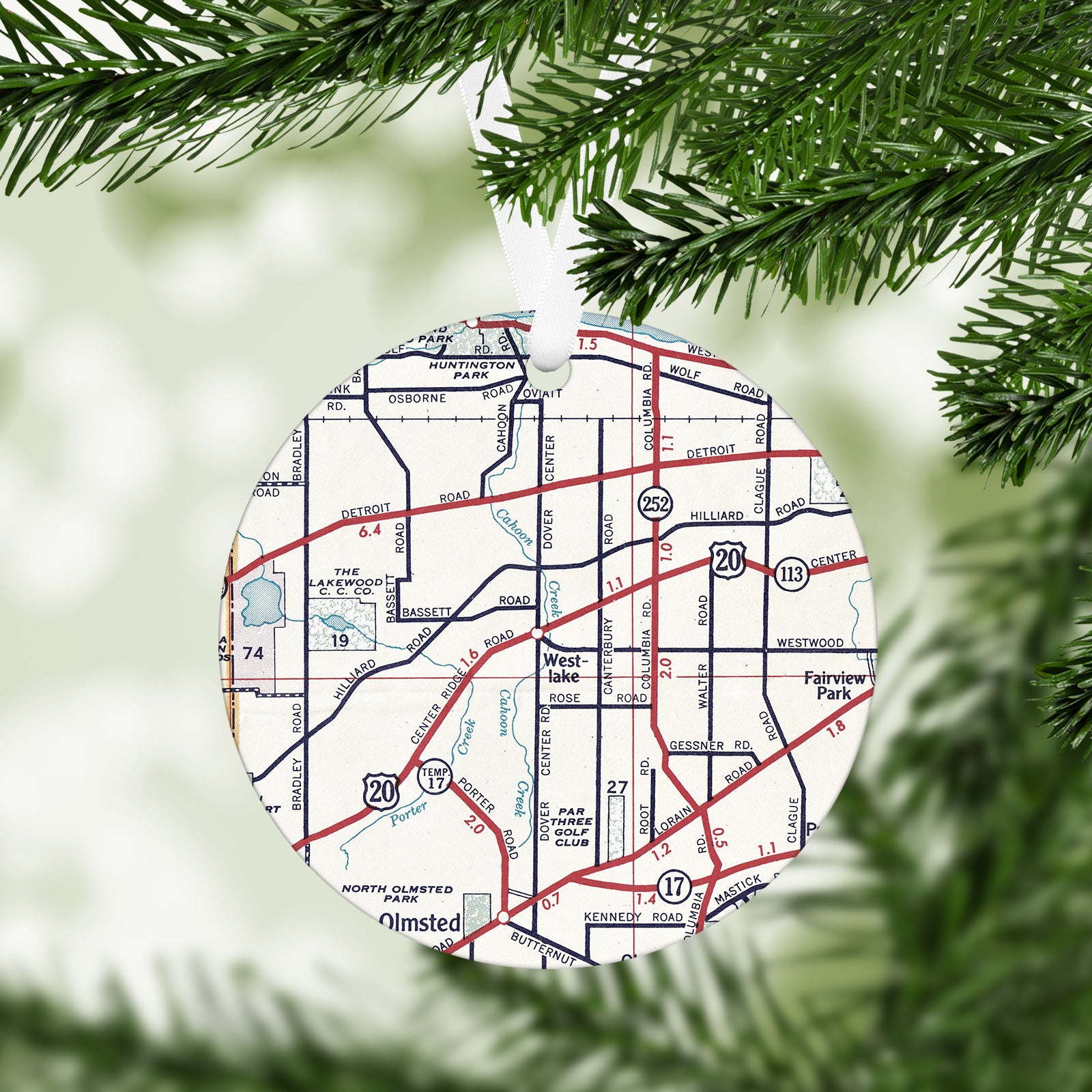 Westlake Ohio Vintage Map Ornament