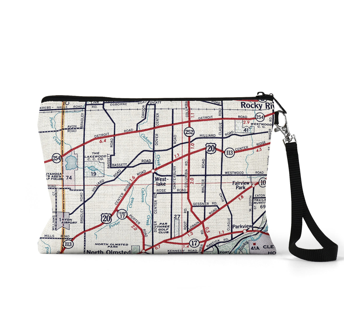Westlake Ohio map wristlet travel pouch