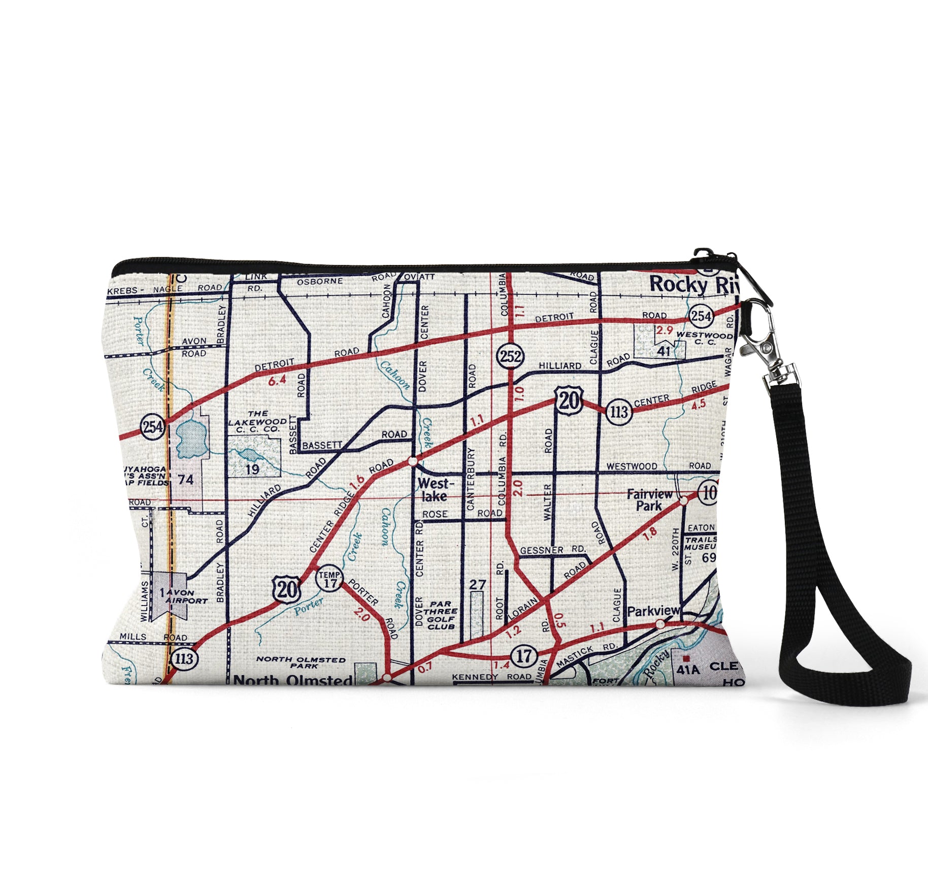 Westlake Ohio map wristlet travel pouch