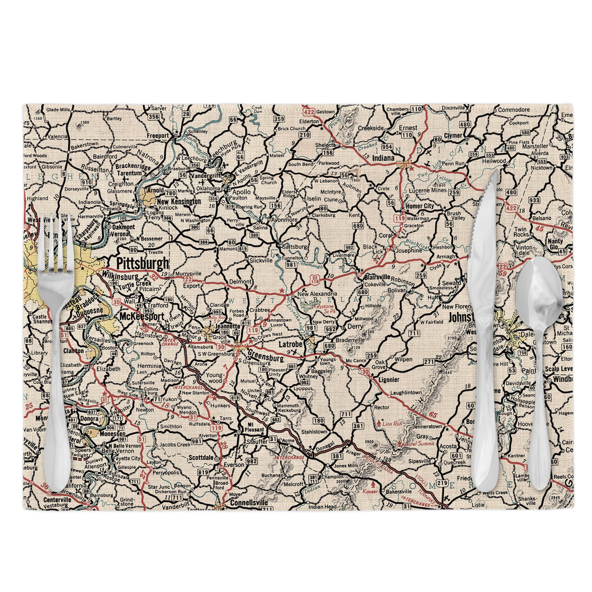 Westmoreland County Pennsylvania vintage map placemats set of 4