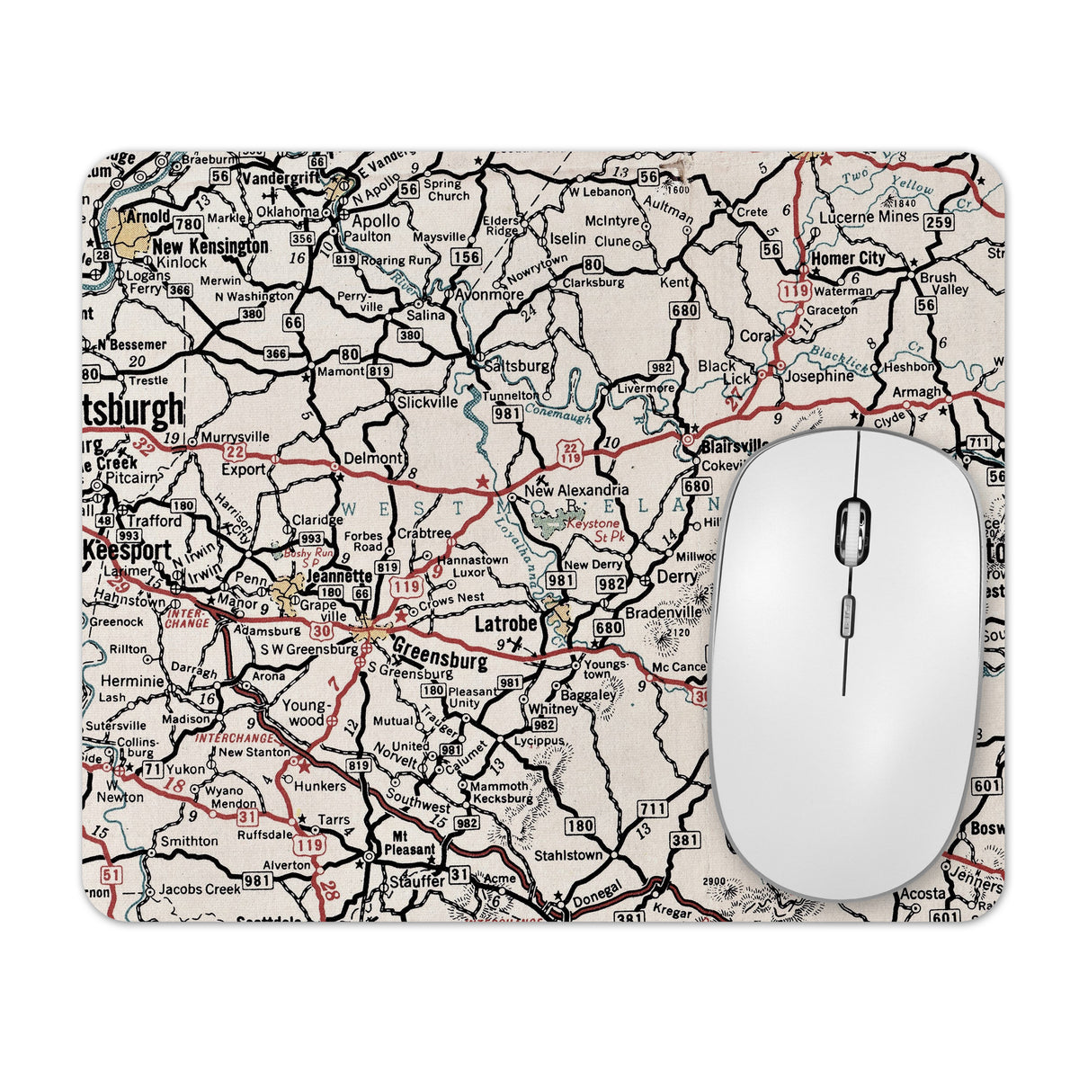 Westmoreland County Pennsylvania vintage map mousepad