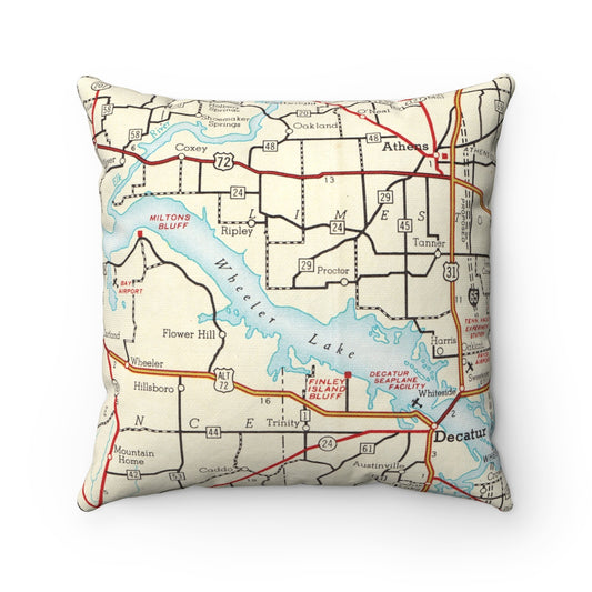Wheeler Lake Alabama vintage map pillow
