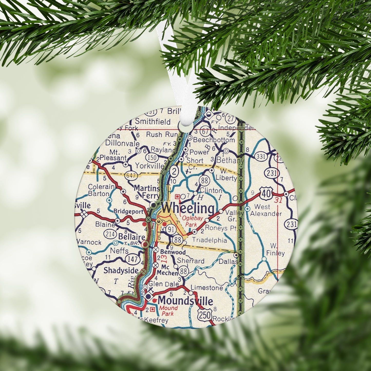 Wheeling West Virginia Vintage Map Ornament