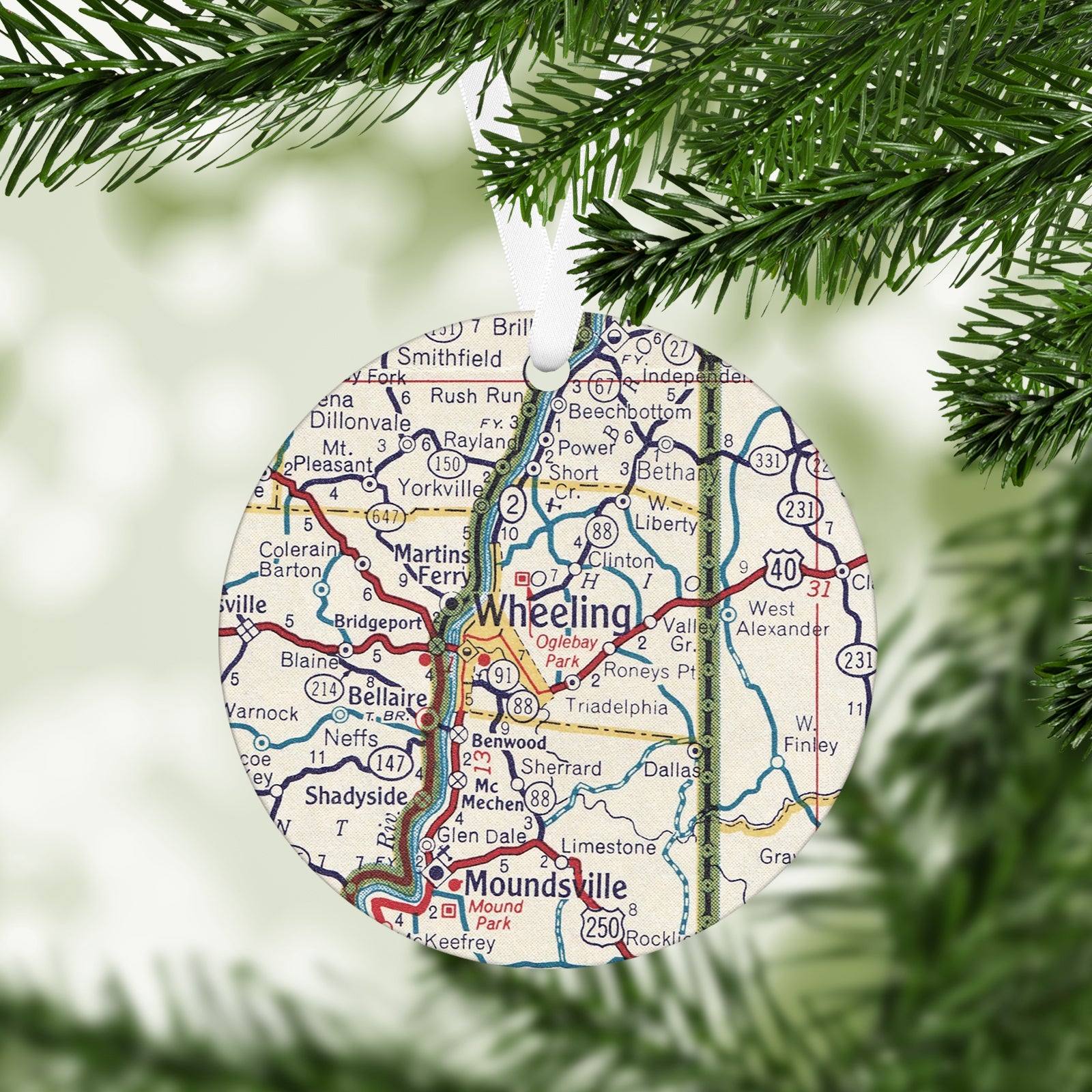 Wheeling West Virginia Vintage Map Ornament