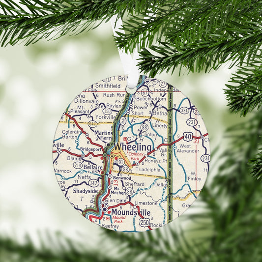 Wheeling West Virginia Vintage Map Ornament