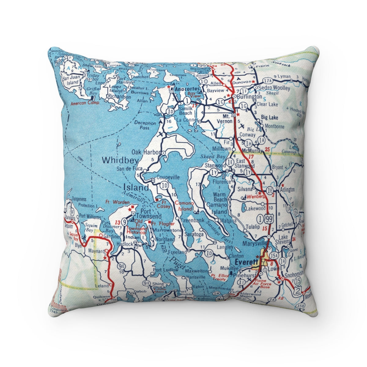 Whidbey Island Washington vintage map pillow