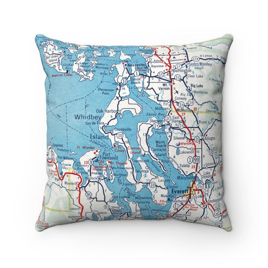 Whidbey Island Washington vintage map pillow