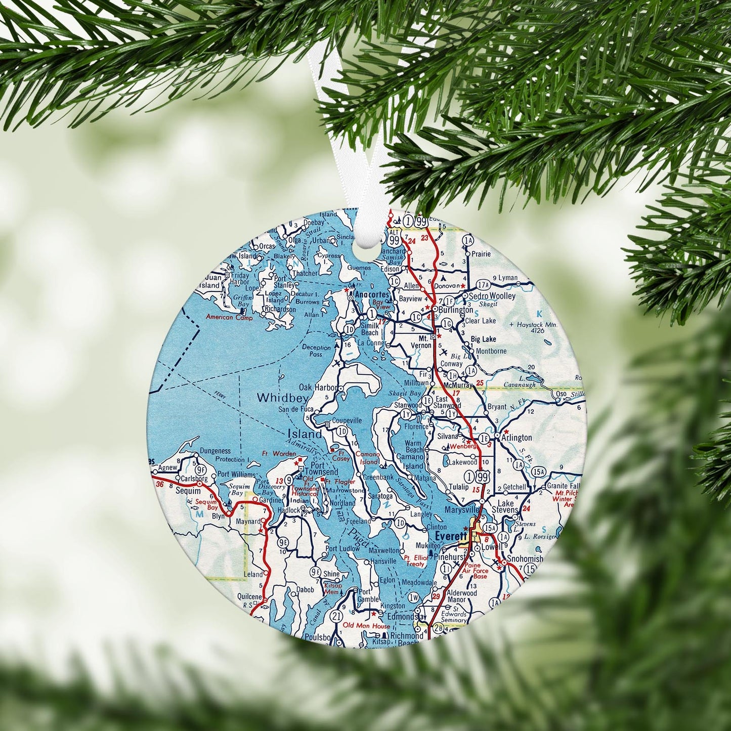 Whidbey Island Washington Vintage Map Ornament
