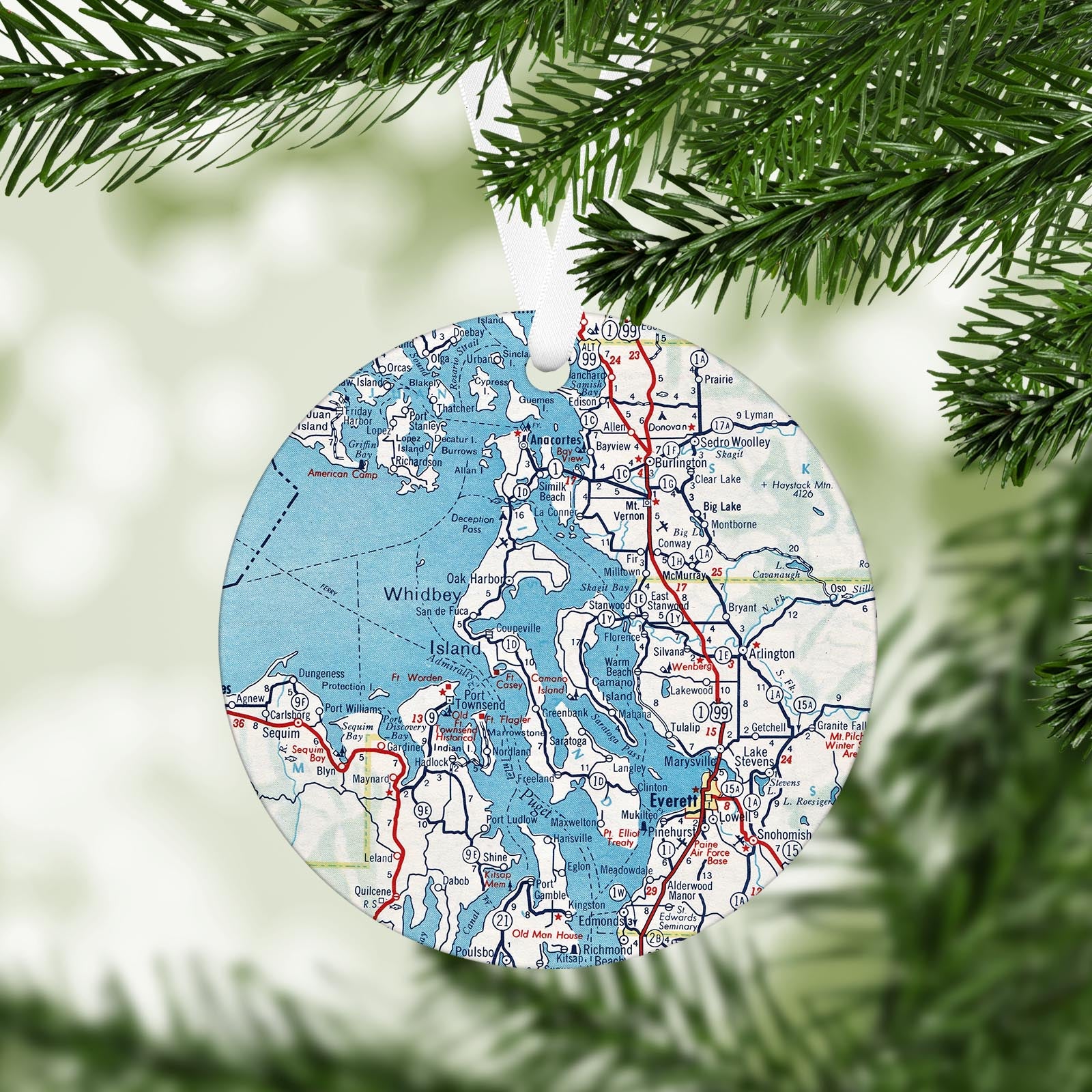 Whidbey Island Washington Vintage Map Ornament