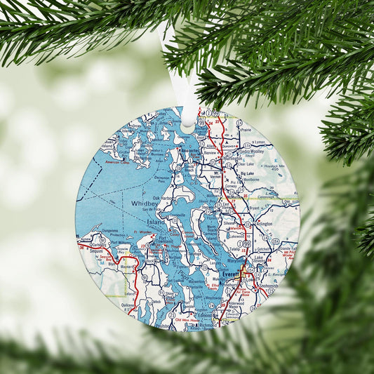 Whidbey Island Washington Vintage Map Ornament