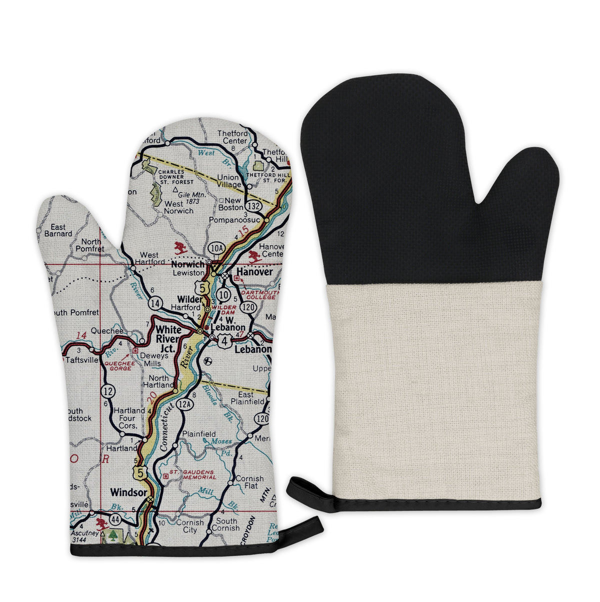 White River Junction Vermont Vintage Map Oven Mitt | Kitchen Gift