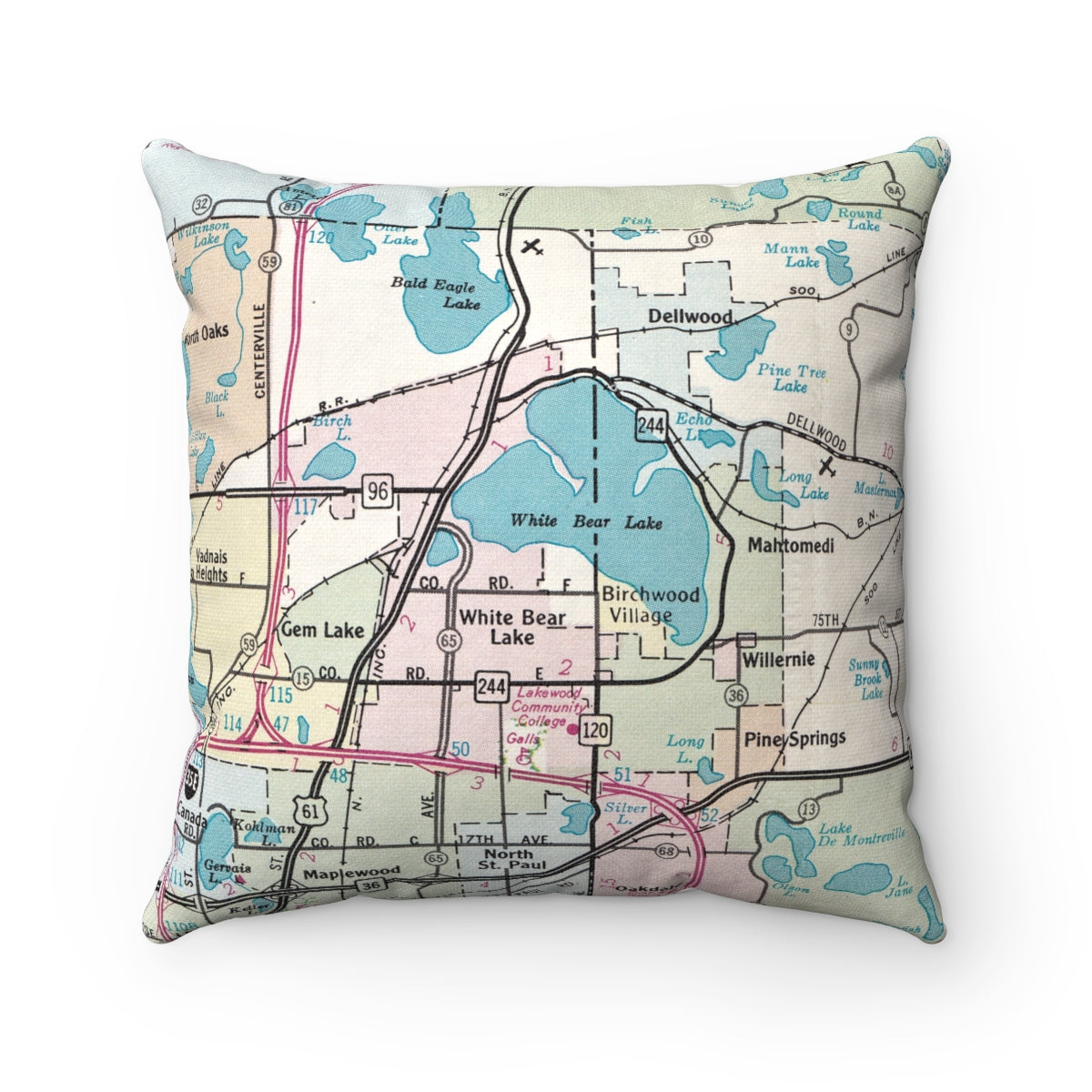 White Bear Lake Minnesota vintage map pillow