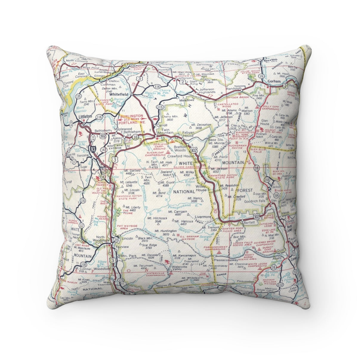 White Mountain National Forest vintage map pillow