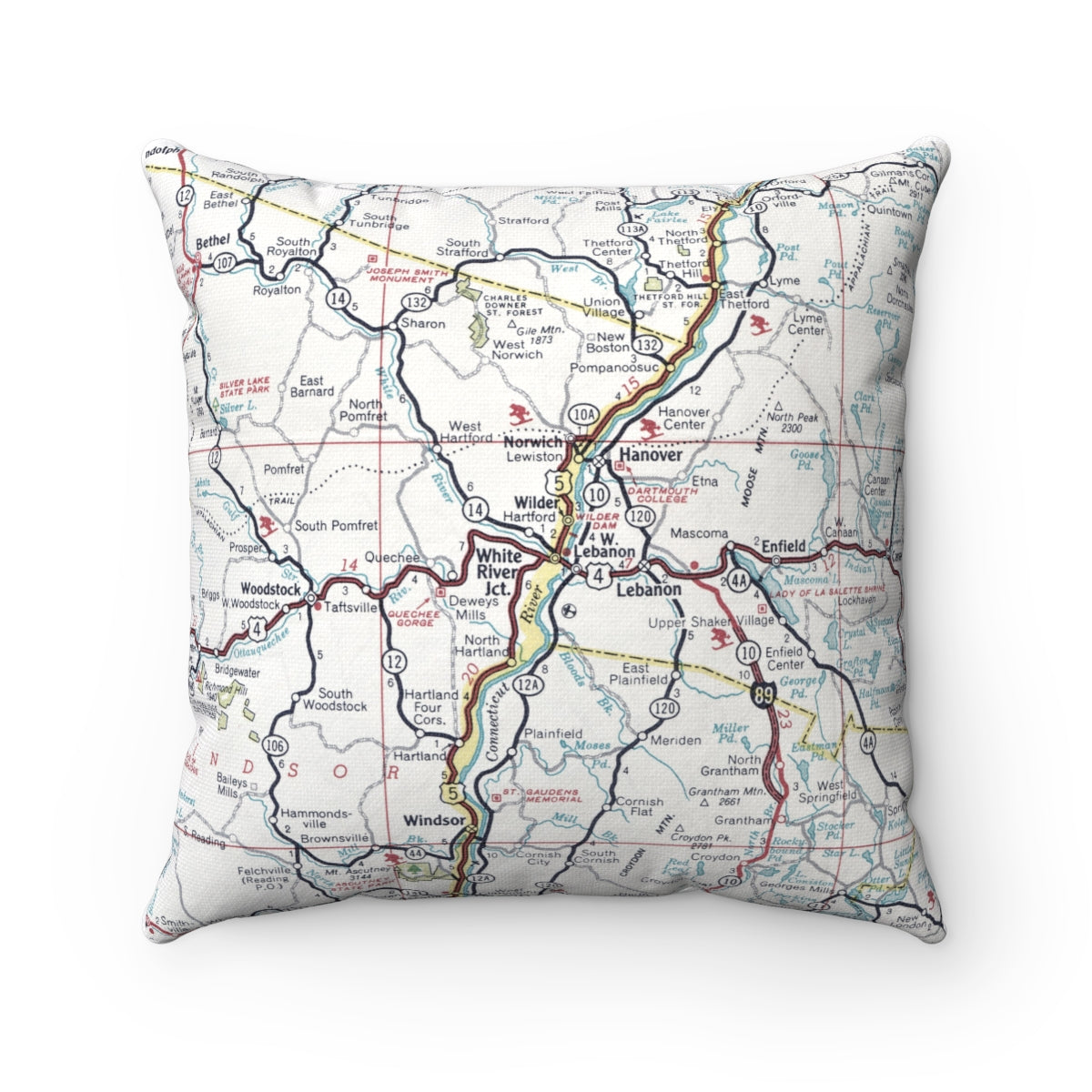 White River Junction Vermont vintage map pillow